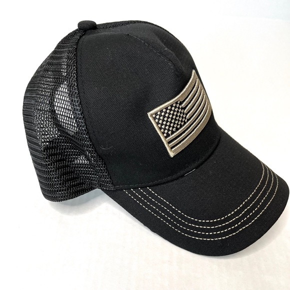 American Flag USA Hat Black Gold Mesh Back Snap Mens Gift Womens Glitter OS NEW - Picture 4 of 8
